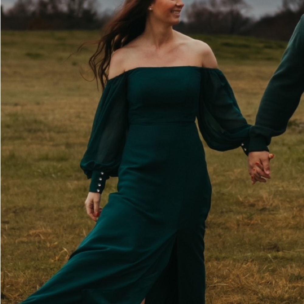 Elegant custom made  Green Off-Shoulder Dress